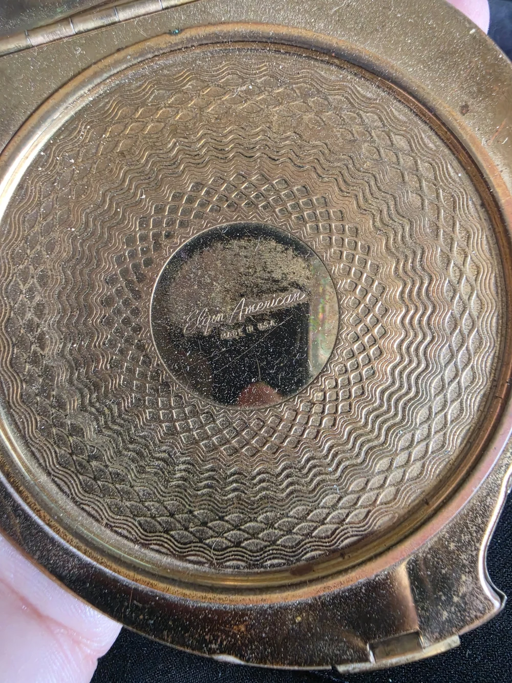 Vintage Elgin American Powder Compact Palette Shape Etched Tree With Box 